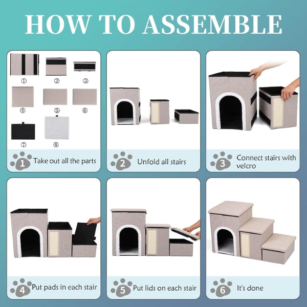 Foldable Dog Stairs for Couch and Bed, 75 L x 35 W x 43 H cm, Pet Stairs for Small/Older/Large Dogs