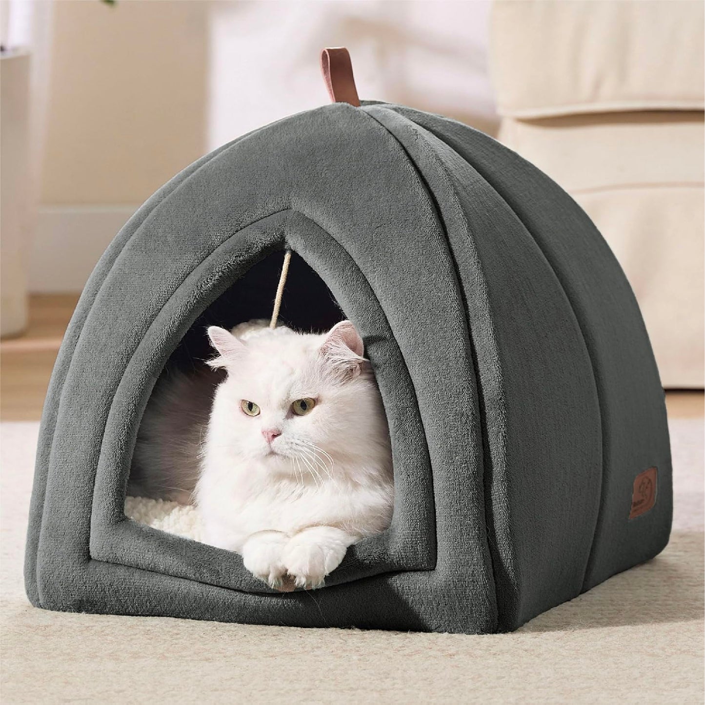 BEDSURE Cat Cave Large Cats, Dark Grey - Foldable Cat Bed