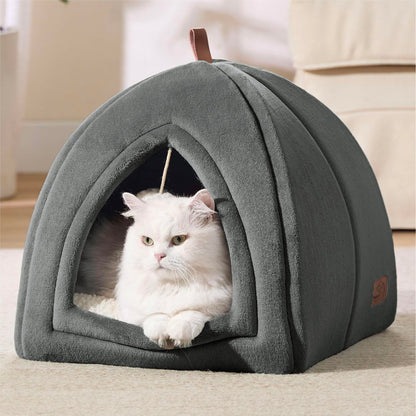 BEDSURE Cat Cave Large Cats, Dark Grey - Foldable Cat Bed