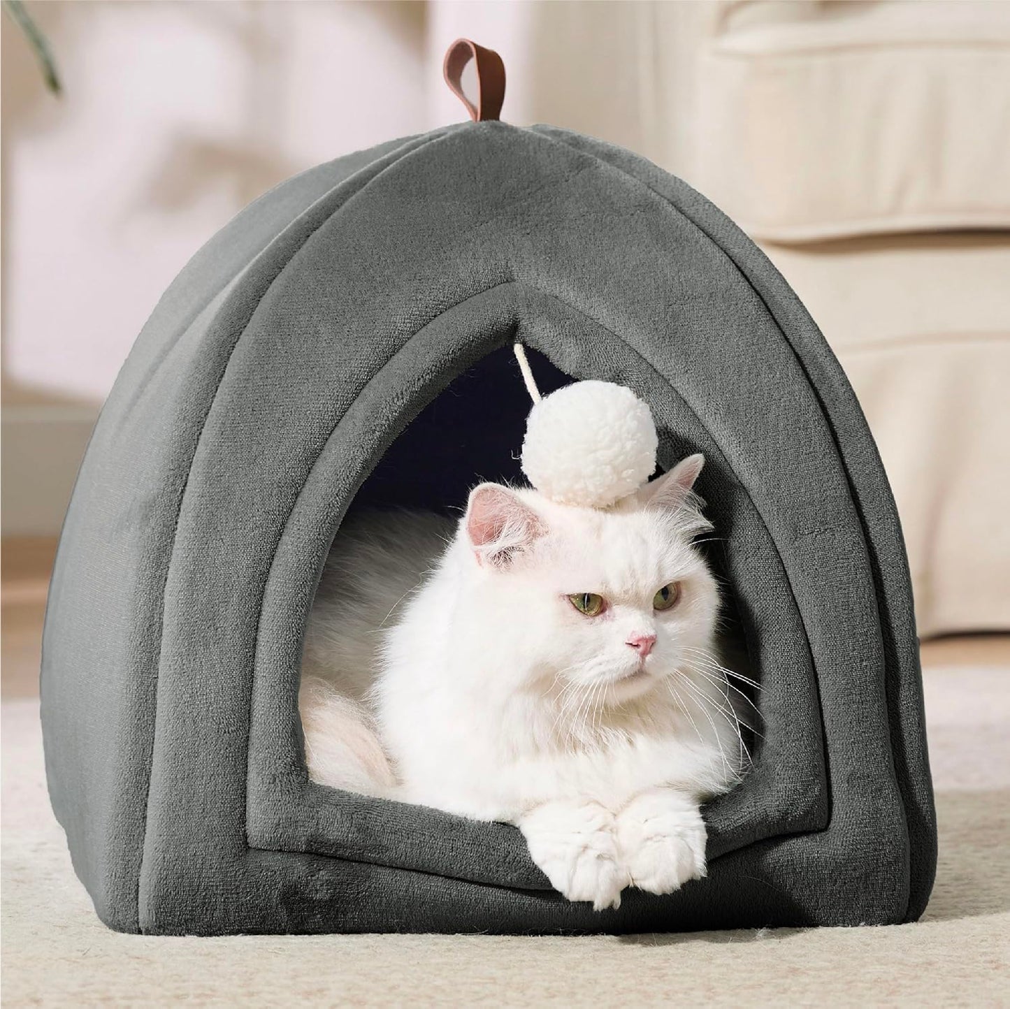 BEDSURE Cat Cave Large Cats, Dark Grey - Foldable Cat Bed