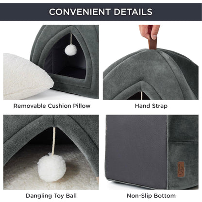 BEDSURE Cat Cave Large Cats, Dark Grey - Foldable Cat Bed