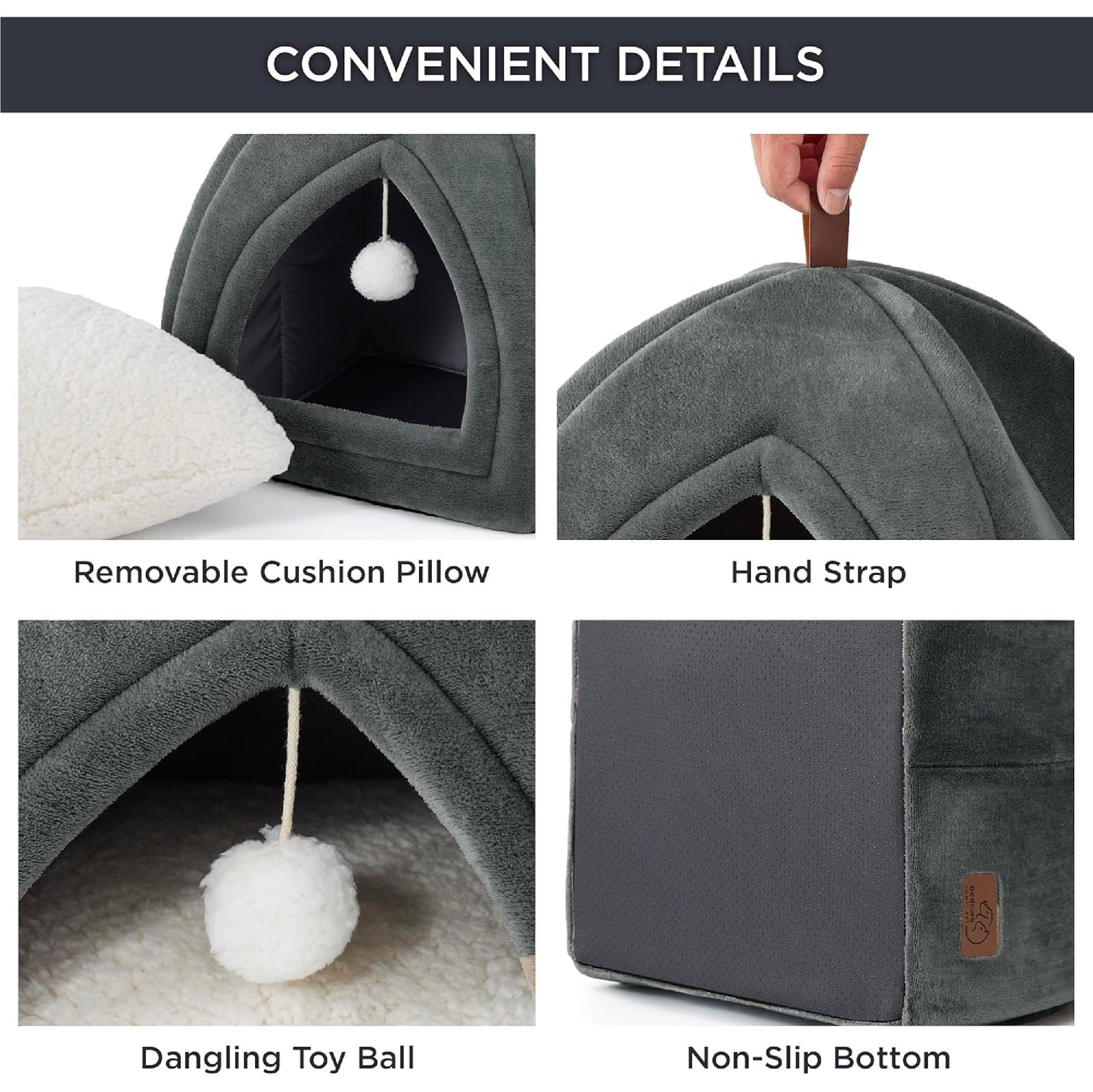 BEDSURE Cat Cave Large Cats, Dark Grey - Foldable Cat Bed