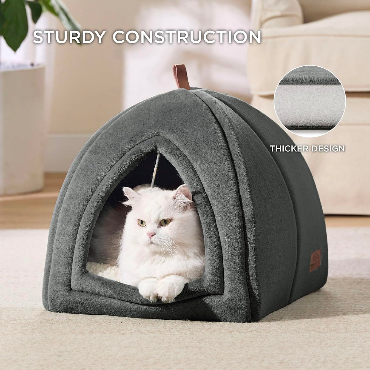 BEDSURE Cat Cave Large Cats, Dark Grey - Foldable Cat Bed