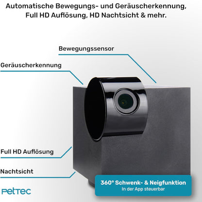 PetTec CCTV Camera Full HD 360° WiFi Night Vision Automatic Noise Detection