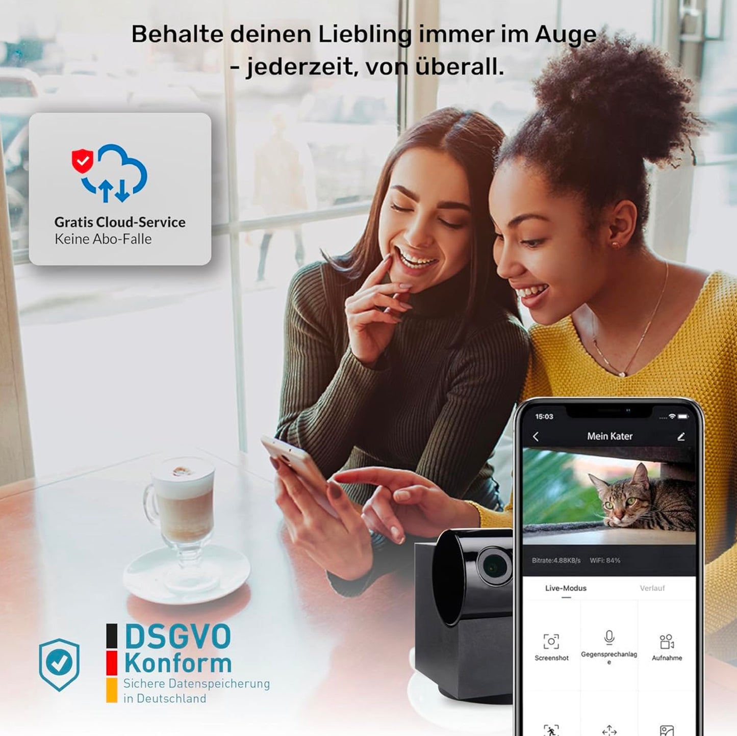 PetTec CCTV Camera Full HD 360° WiFi Night Vision Automatic Noise Detection