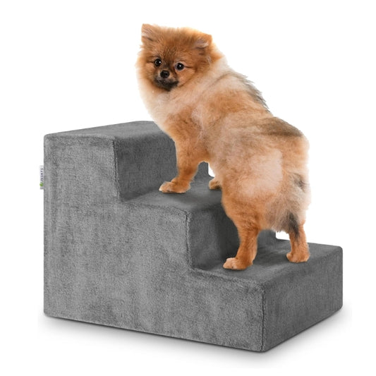 Juskys Pet Stairs, Dog Stairs, 36 cm, 3 Steps, Plush Covered