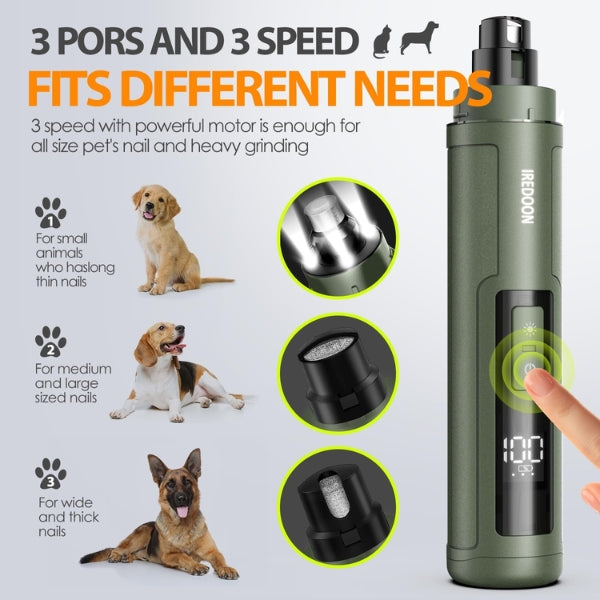 IREDOON Professional Claw Grinder for Dogs, 3-Speed with 4 LED Lights