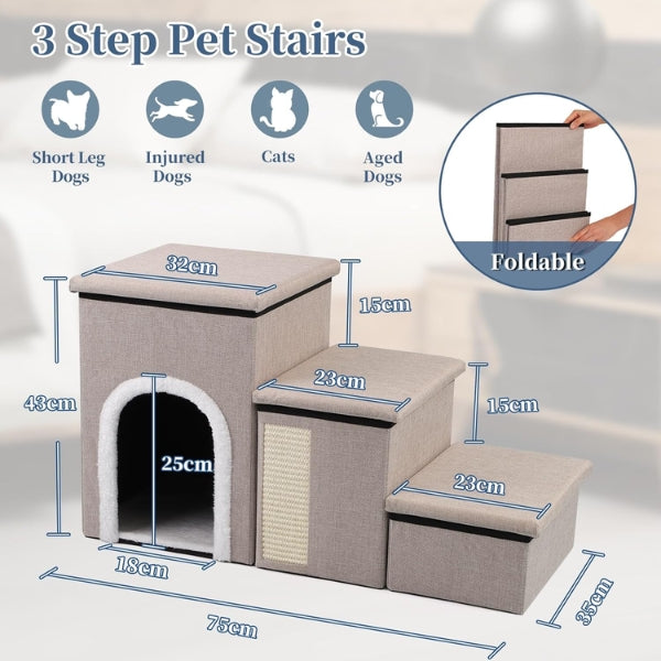 Foldable Dog Stairs for Couch and Bed, 75 L x 35 W x 43 H cm, Pet Stairs for Small/Older/Large Dogs
