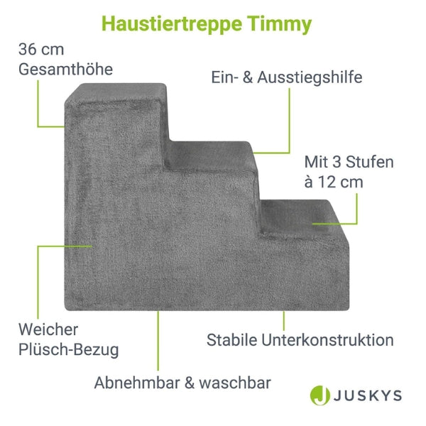 Juskys Pet Stairs, Dog Stairs, 36 cm, 3 Steps, Plush Covered