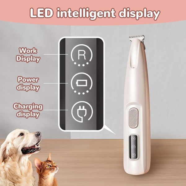 Dog Clipper, Quiet, Dog Hair Trimmer, Paw Trimmer with LED Light, Waterproof Paw Razor