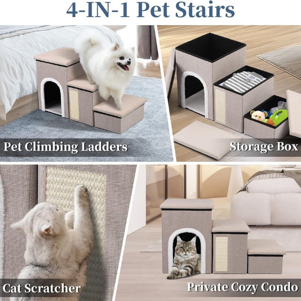 Foldable Dog Stairs for Couch and Bed, 75 L x 35 W x 43 H cm, Pet Stairs for Small/Older/Large Dogs