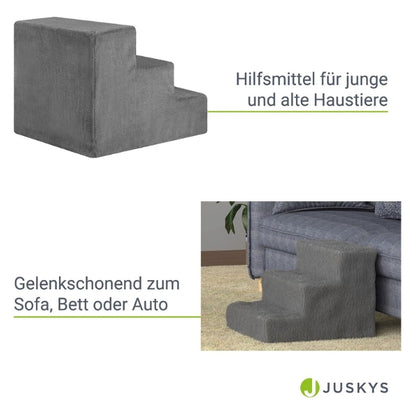 Juskys Pet Stairs, Dog Stairs, 36 cm, 3 Steps, Plush Covered