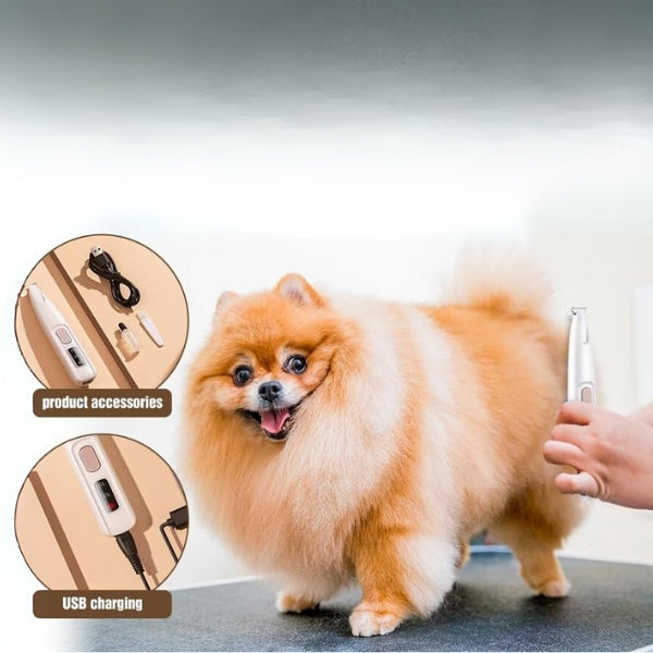 Dog Clipper, Quiet, Dog Hair Trimmer, Paw Trimmer with LED Light, Waterproof Paw Razor