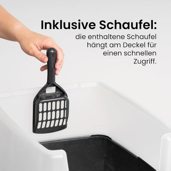 Iris Ohyama CLH-12 Cat Litter Tray with Scoop, up to 7 kg, Grey, Open, without Lid, High Removable Edge