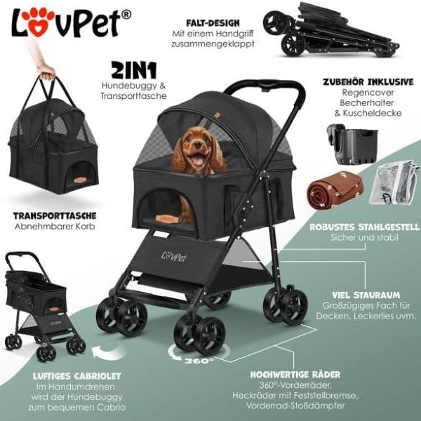 LOVPET® Dog Pram 2-in-1 Dog Buggy Dog Box Transport Bag