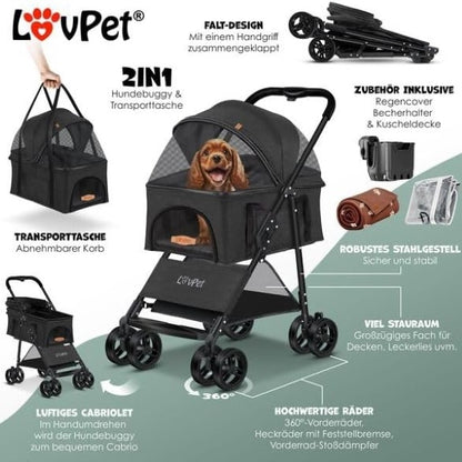 LOVPET® Dog Pram 2-in-1 Dog Buggy Dog Box Transport Bag
