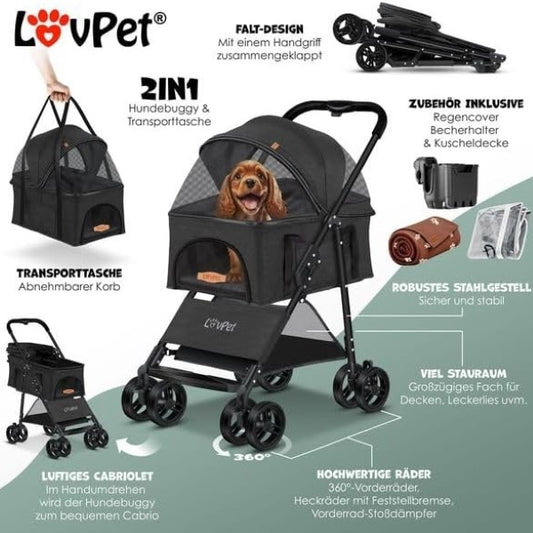 LOVPET® Dog Pram 2-in-1 Dog Buggy Dog Box Transport Bag
