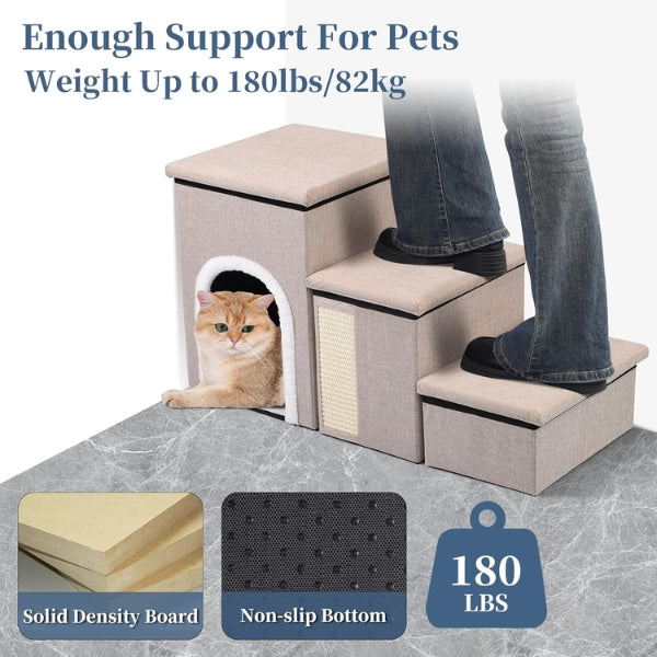 Foldable Dog Stairs for Couch and Bed, 75 L x 35 W x 43 H cm, Pet Stairs for Small/Older/Large Dogs