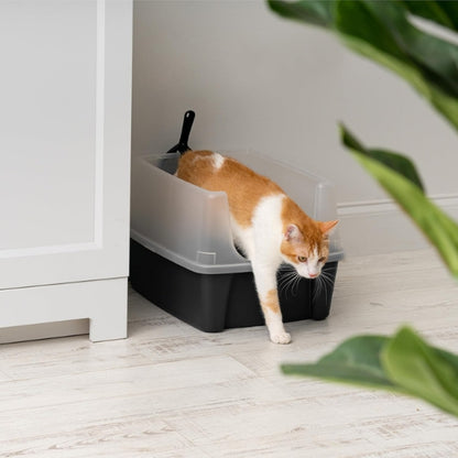 Iris Ohyama CLH-12 Cat Litter Tray with Scoop, up to 7 kg, Grey, Open, without Lid, High Removable Edge
