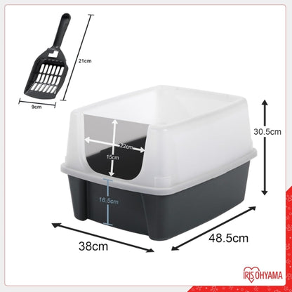 Iris Ohyama CLH-12 Cat Litter Tray with Scoop, up to 7 kg, Grey, Open, without Lid, High Removable Edge