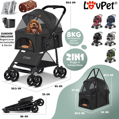 LOVPET® Dog Pram 2-in-1 Dog Buggy Dog Box Transport Bag